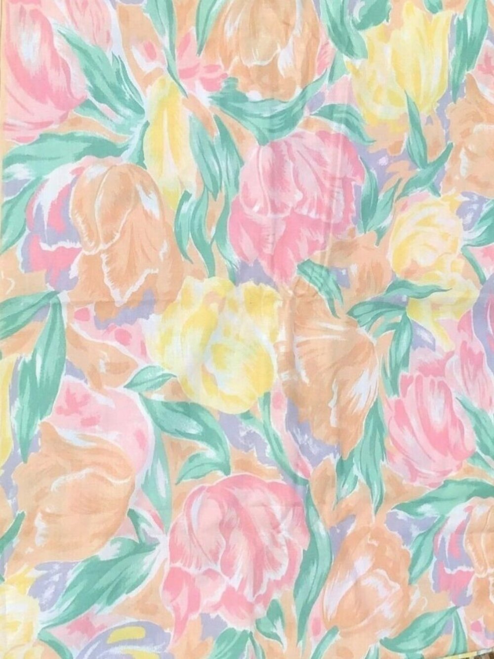 Wamsutta OTC Vintage Floral Fabric Pastel Peach Pink Watercolor Tulips 80s 90s